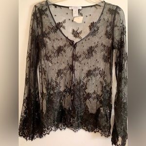 Babydoll Blouse Black Size 6 Transparent Lace